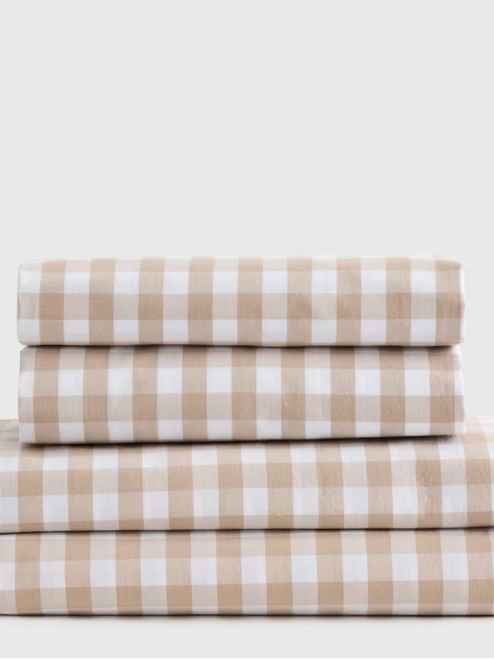 Quince 100% Organic Cotton 4-piece Queen Sheet Set - Sand Gingham NWT